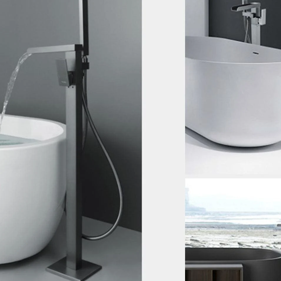 Floor Mounted Metal Freestanding Tub Filler Single Handle Waterfall Freestanding Tap -Bathlova