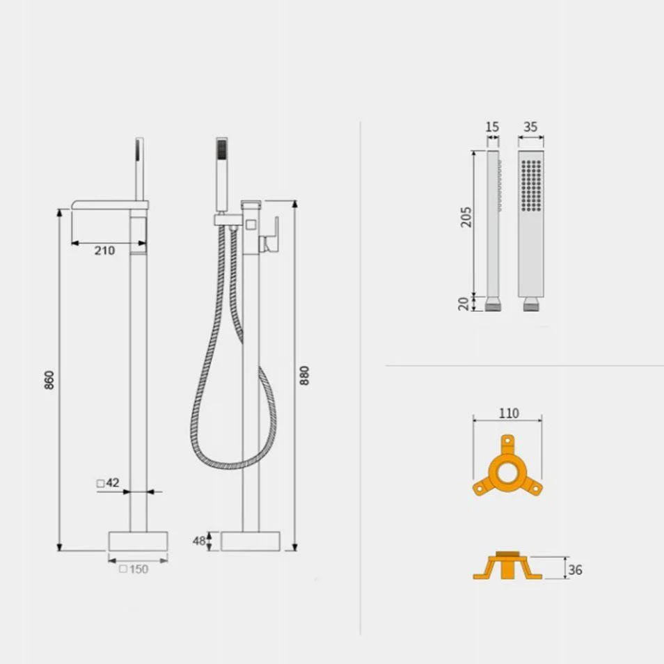 Floor Mounted Metal Freestanding Tub Filler Single Handle Waterfall Freestanding Tap -Bathlova