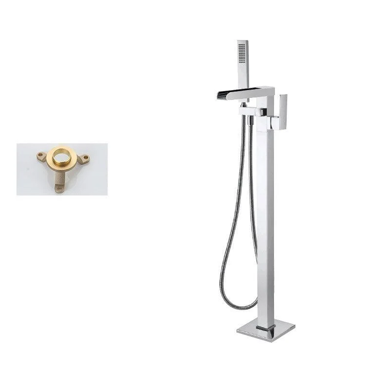 Floor Mounted Metal Freestanding Tub Filler Single Handle Waterfall Freestanding Tap -Bathlova