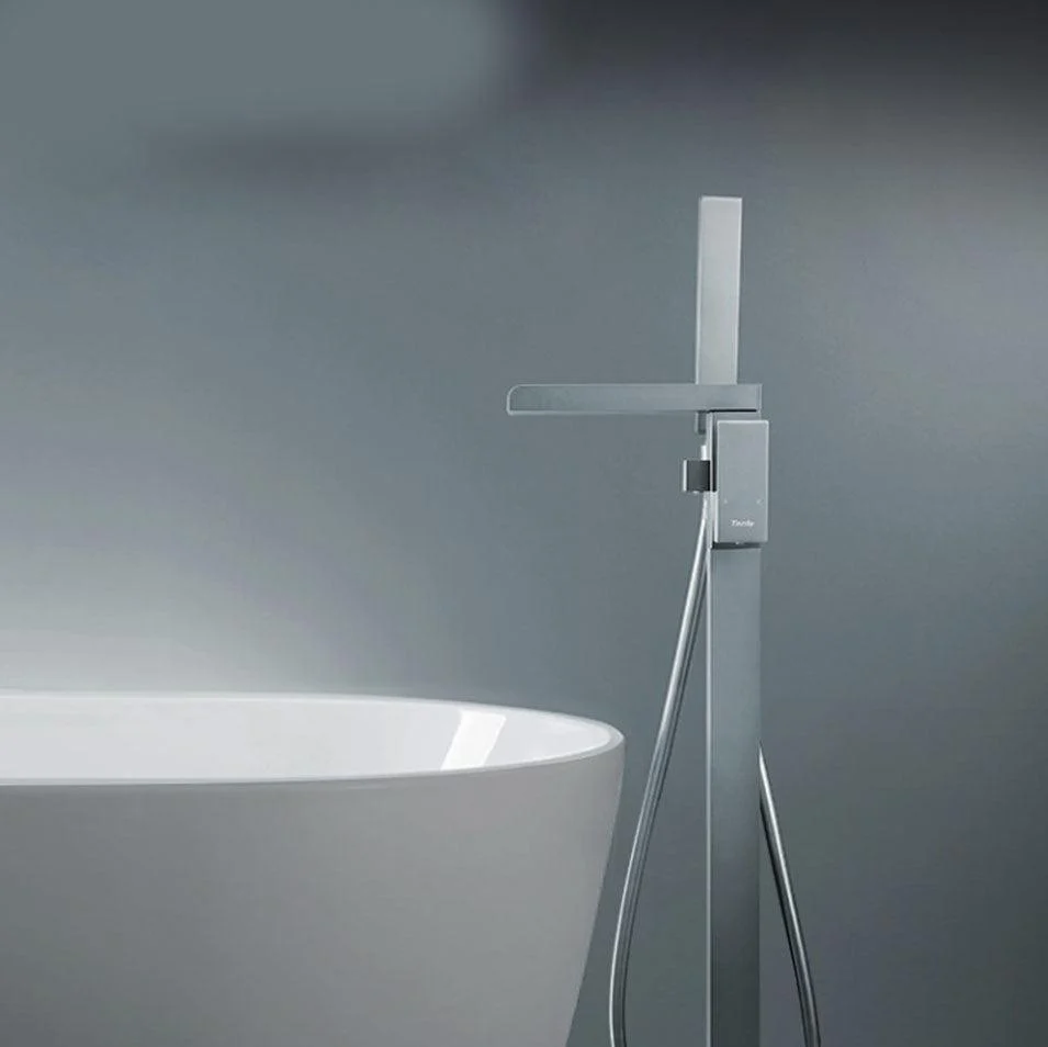 Floor Mounted Metal Freestanding Tub Filler Single Handle Waterfall Freestanding Tap -Bathlova