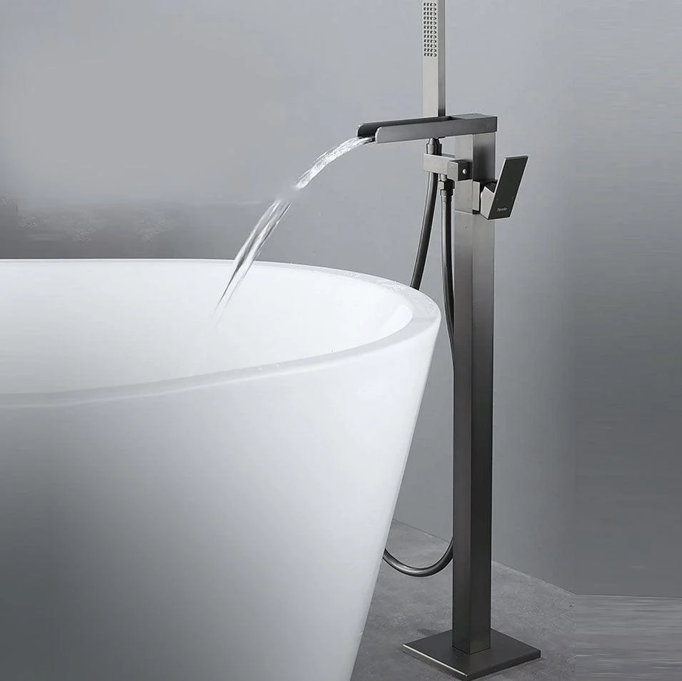 Floor Mounted Metal Freestanding Tub Filler Single Handle Waterfall Freestanding Tap -Bathlova