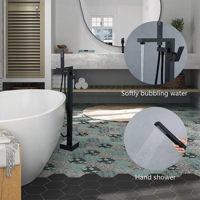 Floor Mounted Metal Freestanding Tub Filler Swivel Freestanding Tap with Hose -Bathlova