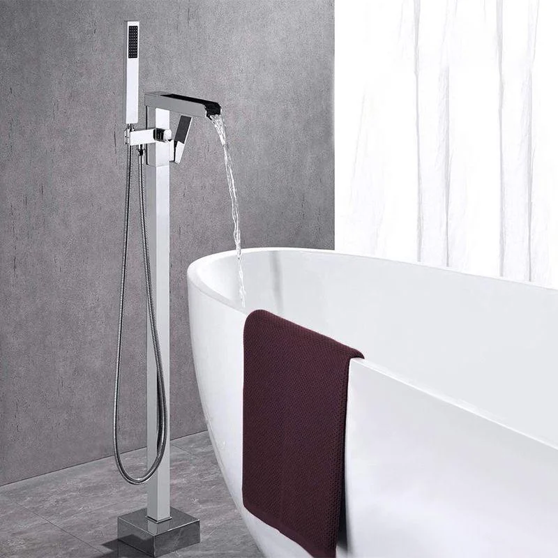 Floor Mounted Metal Freestanding Tub Filler Swivel Freestanding Tap with Hose -Bathlova