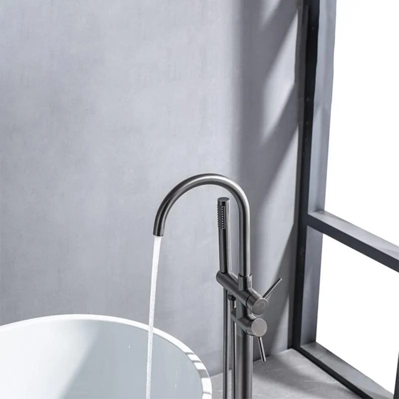 Floor Mounted Metal Freestanding Tub Filler Swivel Freestanding Tap with Spray Gun -Bathlova