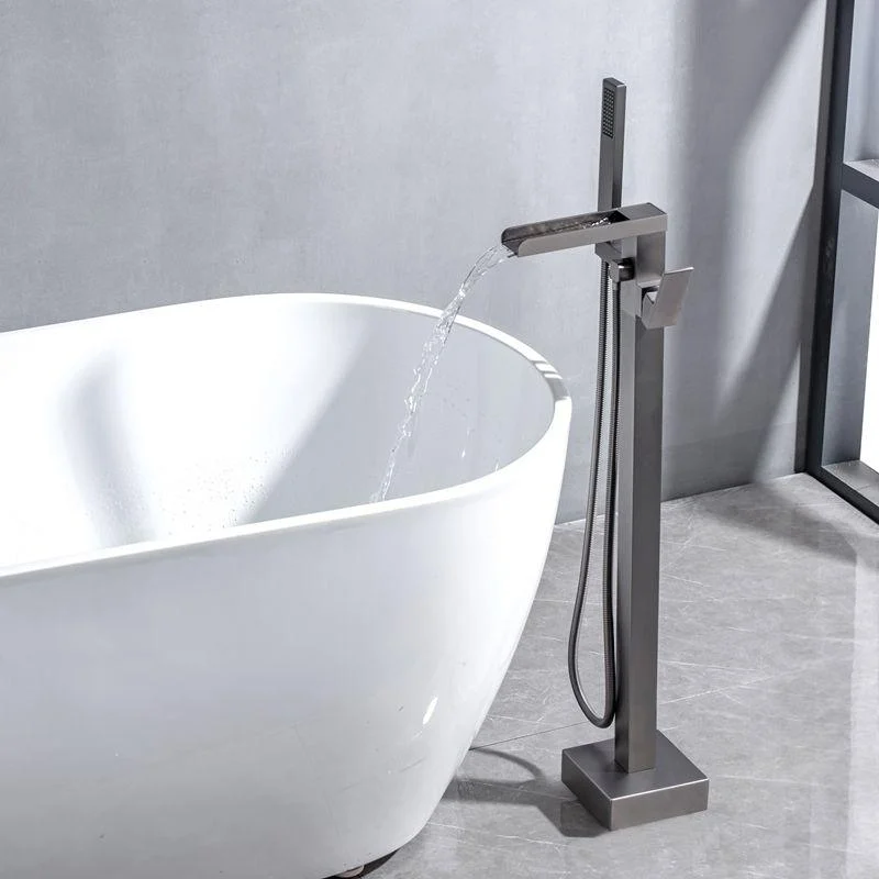 Floor Mounted Metal Freestanding Tub Filler Swivel Freestanding Tap with Spray Gun -Bathlova