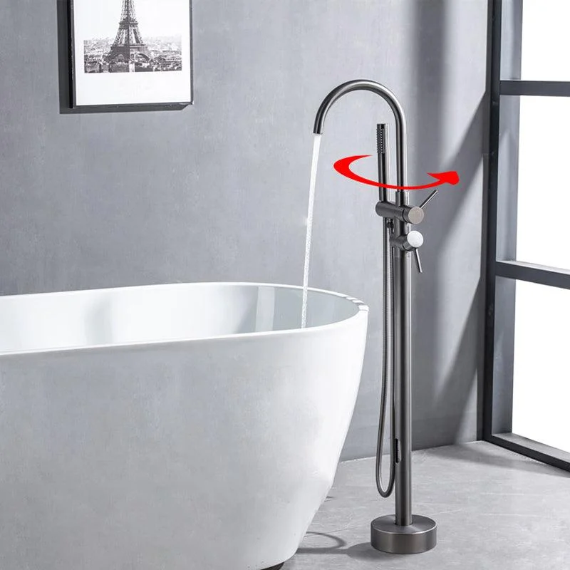 Floor Mounted Metal Freestanding Tub Filler Swivel Freestanding Tap with Spray Gun -Bathlova