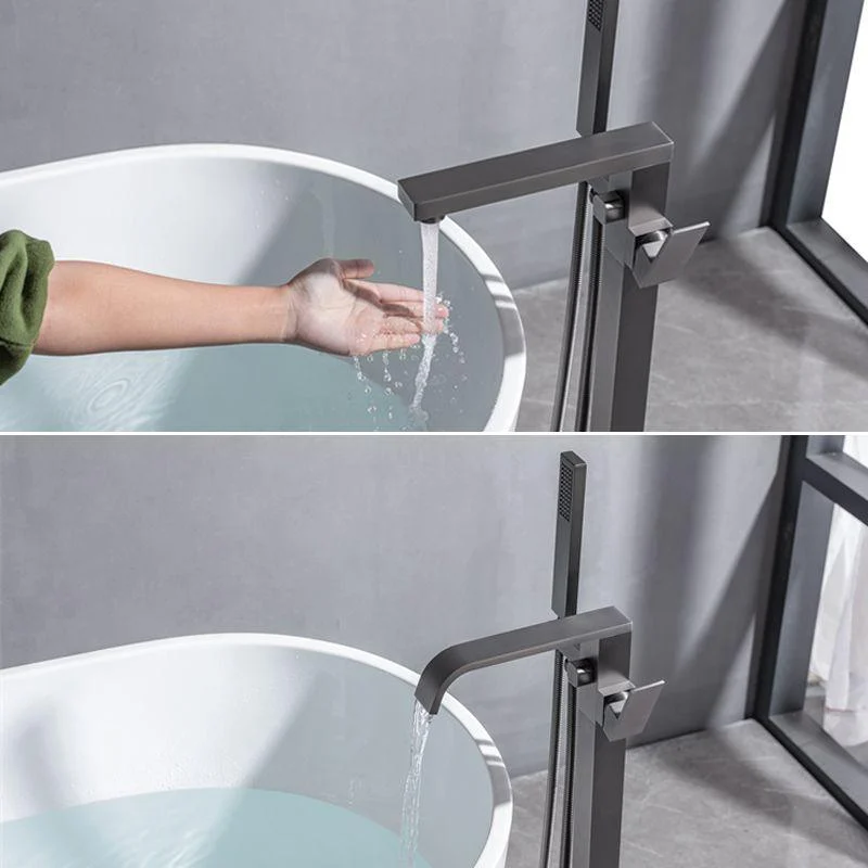 Floor Mounted Metal Freestanding Tub Filler Swivel Freestanding Tap with Spray Gun -Bathlova