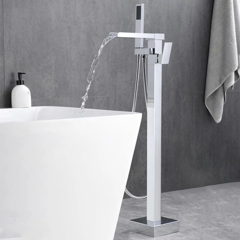 Floor Mounted Metal Freestanding Tub Filler Swivel Freestanding Tap with Spray Gun -Bathlova