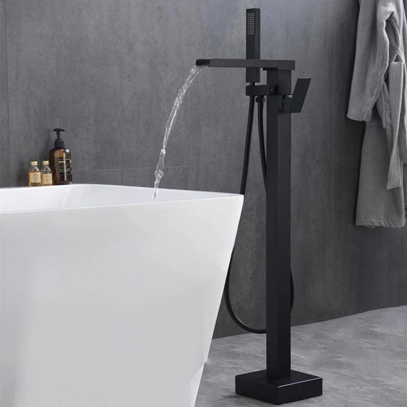 Floor Mounted Metal Freestanding Tub Filler Swivel Freestanding Tap with Spray Gun -Bathlova