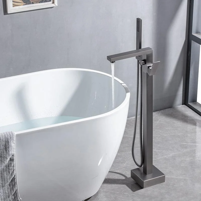 Floor Mounted Metal Freestanding Tub Filler Swivel Freestanding Tap with Spray Gun -Bathlova