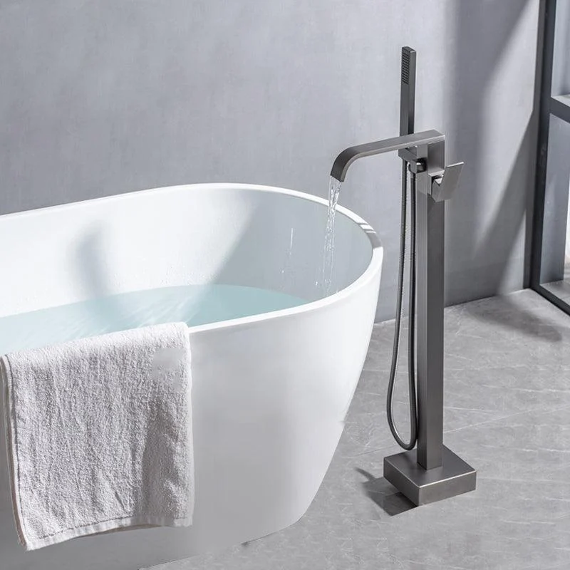 Floor Mounted Metal Freestanding Tub Filler Swivel Freestanding Tap with Spray Gun -Bathlova