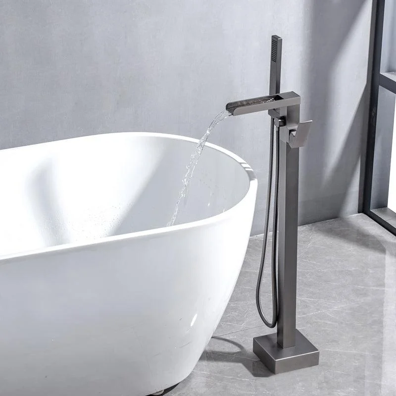 Floor Mounted Metal Freestanding Tub Filler Swivel Freestanding Tap with Spray Gun -Bathlova