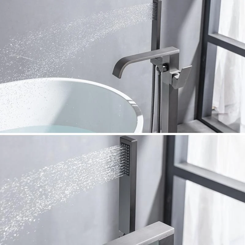 Floor Mounted Metal Freestanding Tub Filler Swivel Freestanding Tap with Spray Gun -Bathlova