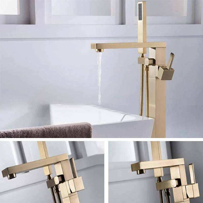 Floor Mounted Metal Freestanding Tub Filler Swivel Freestanding Tub Filler Trim in Gold -Bathlova