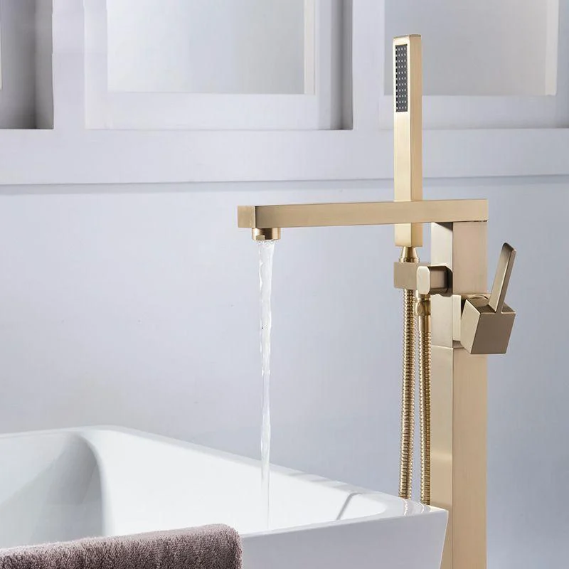 Floor Mounted Metal Freestanding Tub Filler Swivel Freestanding Tub Filler Trim in Gold -Bathlova