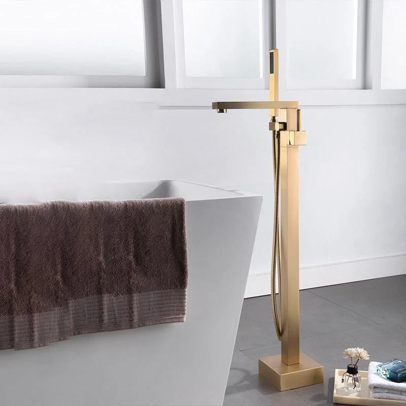 Floor Mounted Metal Freestanding Tub Filler Swivel Freestanding Tub Filler Trim in Gold -Bathlova