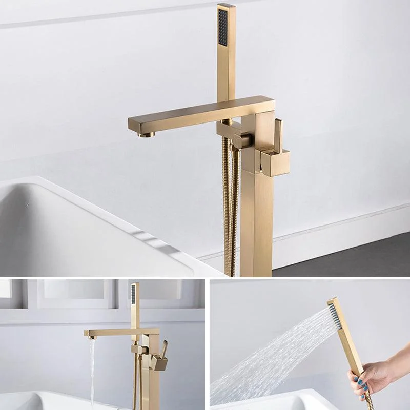 Floor Mounted Metal Freestanding Tub Filler Swivel Freestanding Tub Filler Trim in Gold -Bathlova