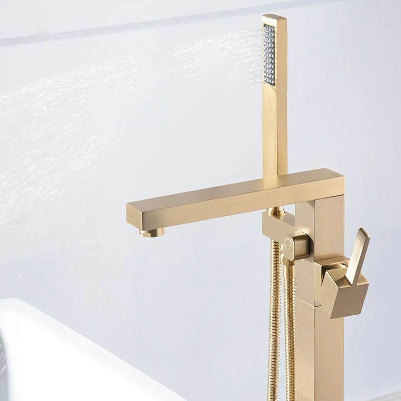 Floor Mounted Metal Freestanding Tub Filler Swivel Freestanding Tub Filler Trim in Gold -Bathlova