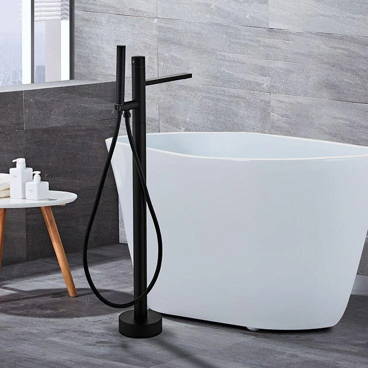 Floor Mounted Metal Freestanding Tub Filler Swivel Low Arc Freestanding Tap -Bathlova