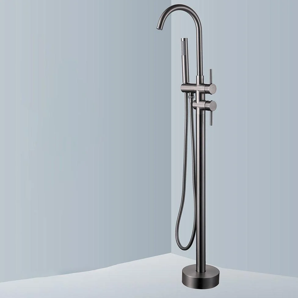 Floor Mounted Metal Freestanding Tub Filler Two Handles Freestanding Tub Filler Trim -Bathlova