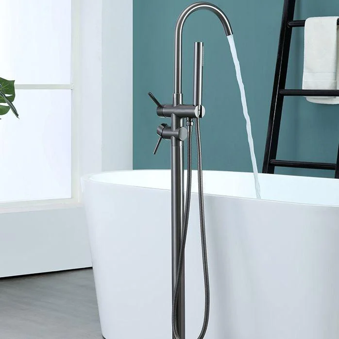 Floor Mounted Metal Freestanding Tub Filler Two Handles Freestanding Tub Filler Trim -Bathlova