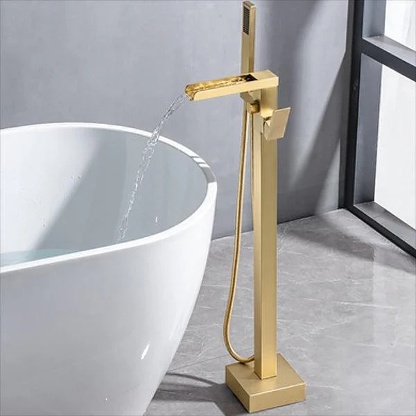 Floor Mounted Metal Freestanding Tub Filler Waterfall Freestanding Bathtub Tap -Bathlova