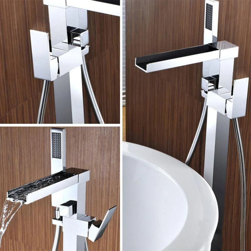 Floor Mounted Metal Freestanding Tub Filler Waterfall Freestanding Tap with Hose -Bathlova