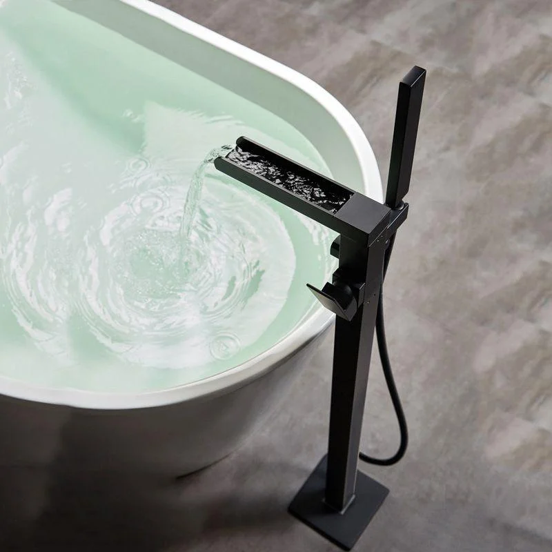 Floor Mounted Metal Freestanding Tub Filler Waterfall Freestanding Tap with Hose -Bathlova