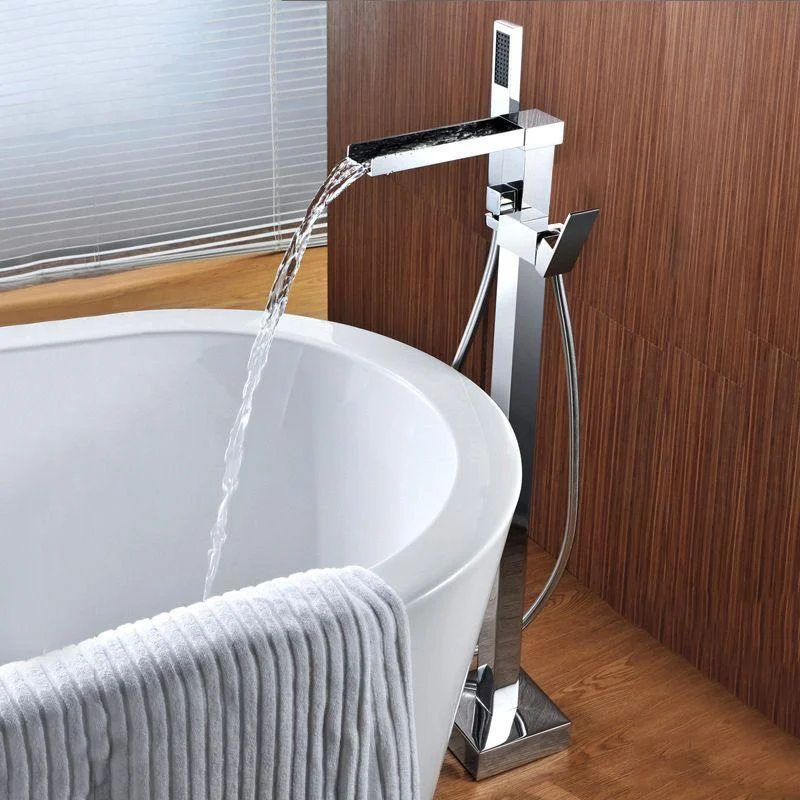 Floor Mounted Metal Freestanding Tub Filler Waterfall Freestanding Tap with Hose -Bathlova