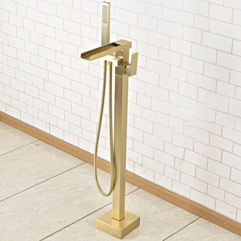 Floor Mounted Metal Freestanding Tub Filler Waterfall Freestanding Tap with Hose -Bathlova