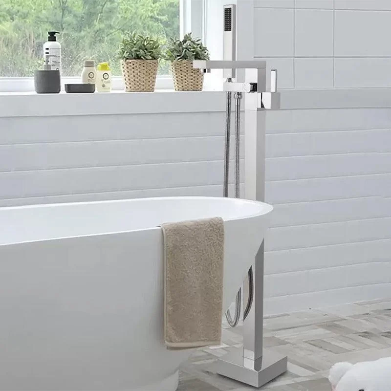 Floor Mounted Metal Freestanding Tub Filler Waterfall Freestanding Tap with Hose -Bathlova