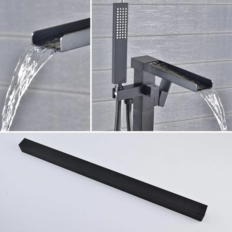 Floor Mounted Metal Freestanding Tub Filler Waterfall Freestanding Tap with Hose -Bathlova