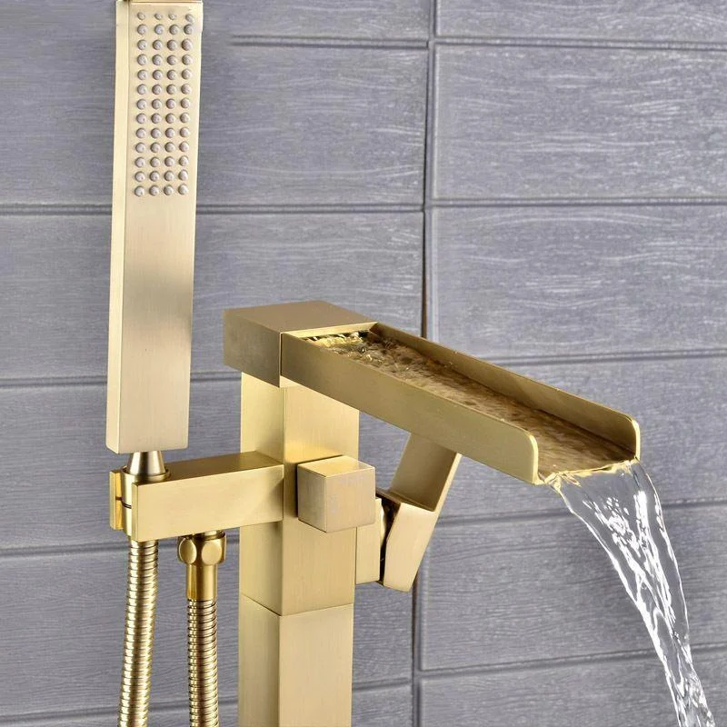 Floor Mounted Metal Freestanding Tub Filler Waterfall Freestanding Tap with Hose -Bathlova