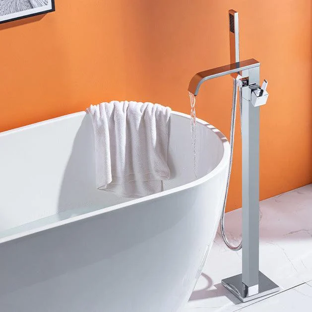 Floor Mounted Tub Spout 1 Handle Freestanding Bathtub Tap with Handshower -Bathlova