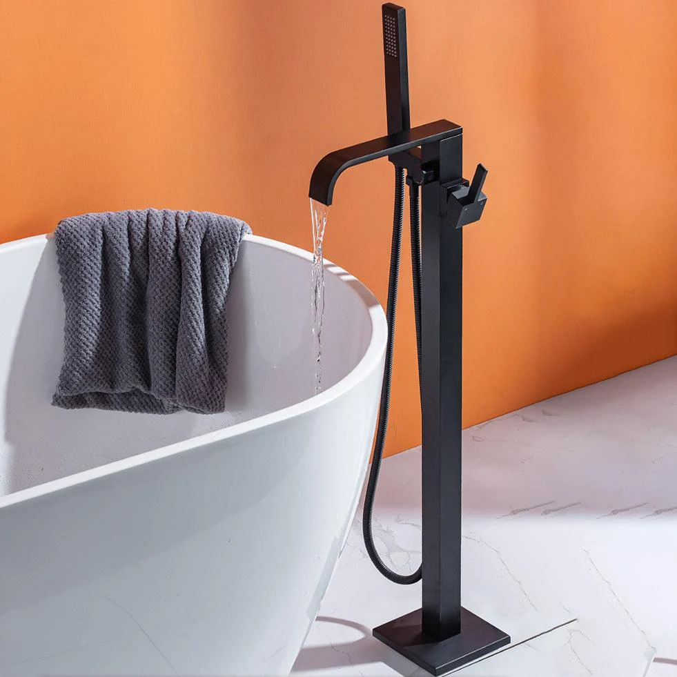 Floor Mounted Tub Spout 1 Handle Freestanding Bathtub Tap with Handshower -Bathlova