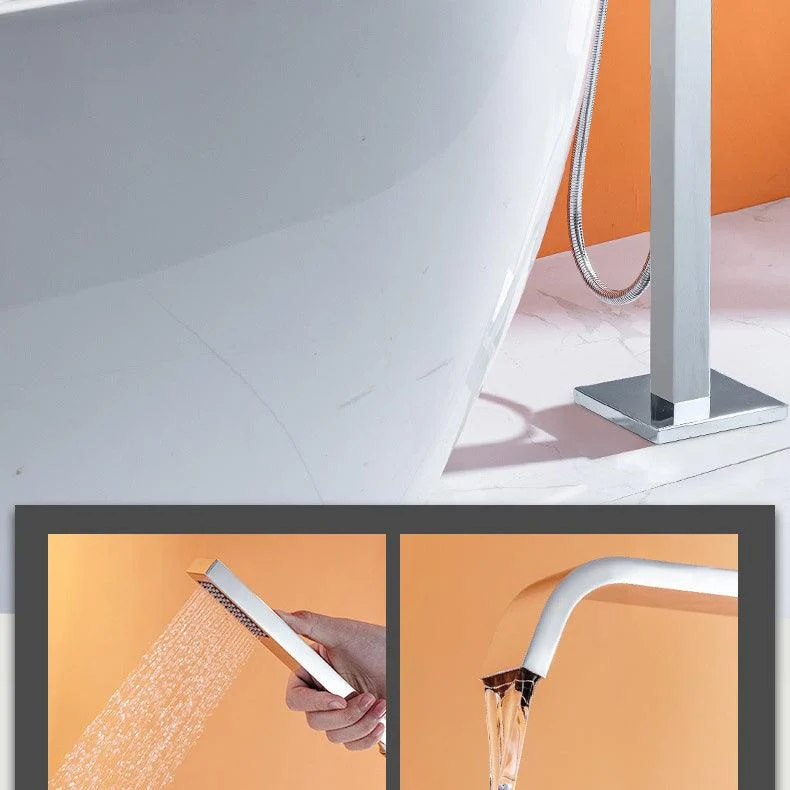 Floor Mounted Tub Spout 1 Handle Freestanding Bathtub Tap with Handshower -Bathlova