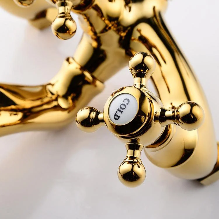 Floor Mounted Tub Spout 3 Handles Traditional Freestanding Tub Filler in Gold -Bathlova