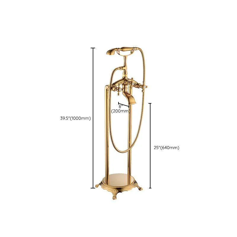 Floor Mounted Tub Spout 3 Handles Traditional Freestanding Tub Filler in Gold -Bathlova