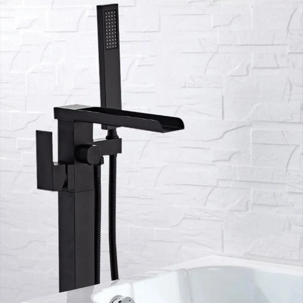 Floor Mounted Waterfall Freestanding Tub Filler Single Handle Freestanding Tub Filler Trim -Bathlova