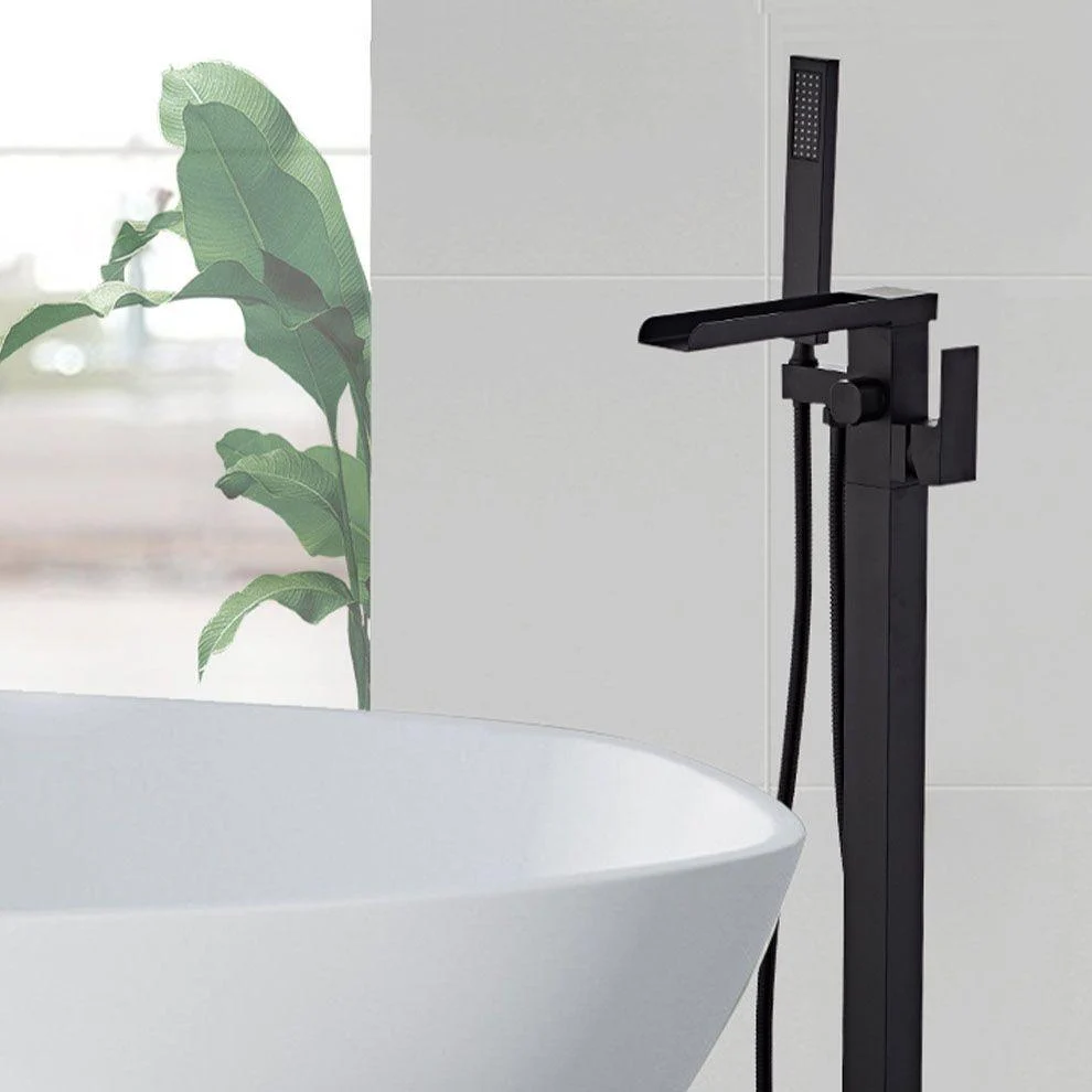 Floor Mounted Waterfall Freestanding Tub Filler Single Handle Freestanding Tub Filler Trim -Bathlova