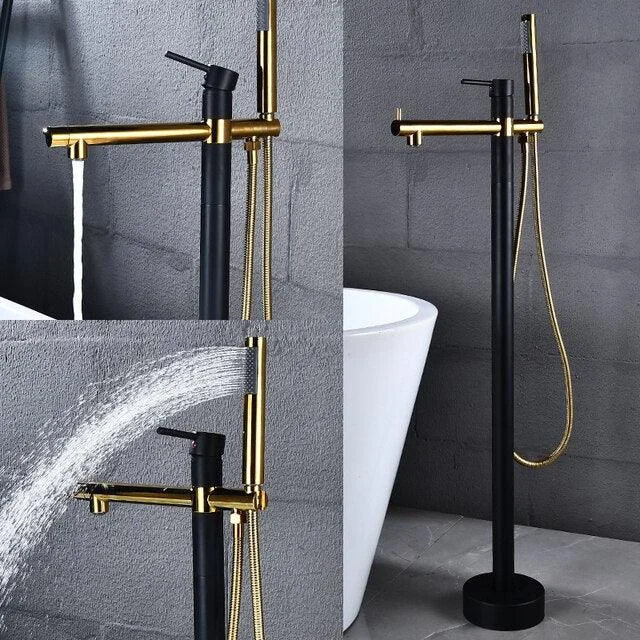 Flooring Bath Tap with Handheld Shower Black Bathtub Mixer Tap -Bathlova