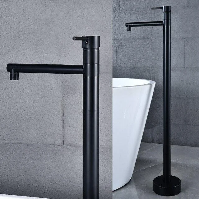 Flooring Bath Tap with Handheld Shower Black Bathtub Mixer Tap -Bathlova