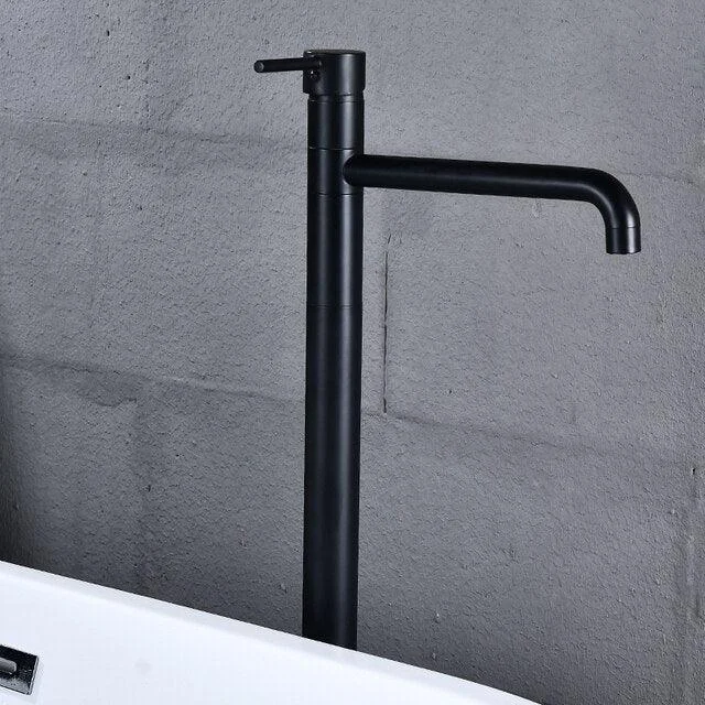 Flooring Bath Tap with Handheld Shower Black Bathtub Mixer Tap -Bathlova