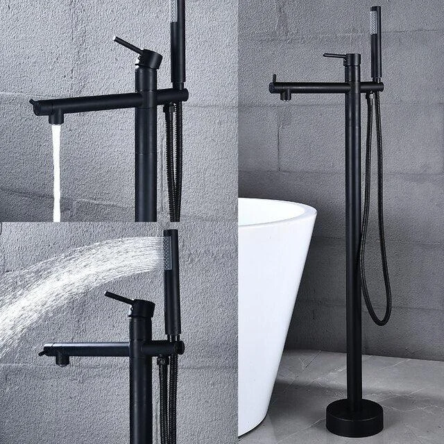 Flooring Bath Tap with Handheld Shower Black Bathtub Mixer Tap -Bathlova