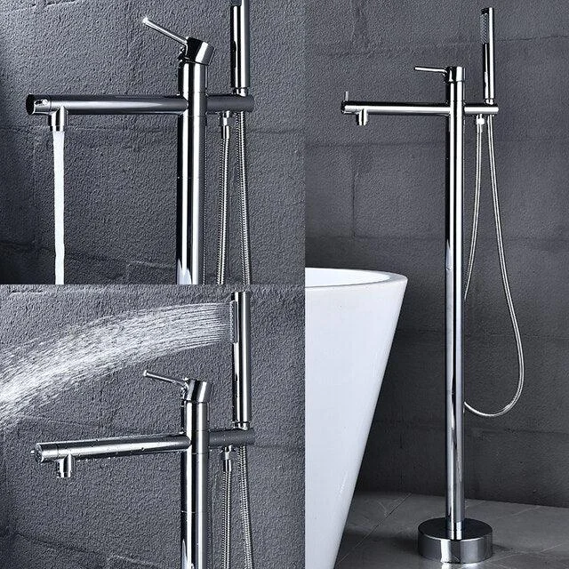 Flooring Bath Tap with Handheld Shower Black Bathtub Mixer Tap -Bathlova