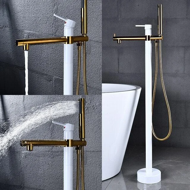 Flooring Bath Tap with Handheld Shower Black Bathtub Mixer Tap -Bathlova