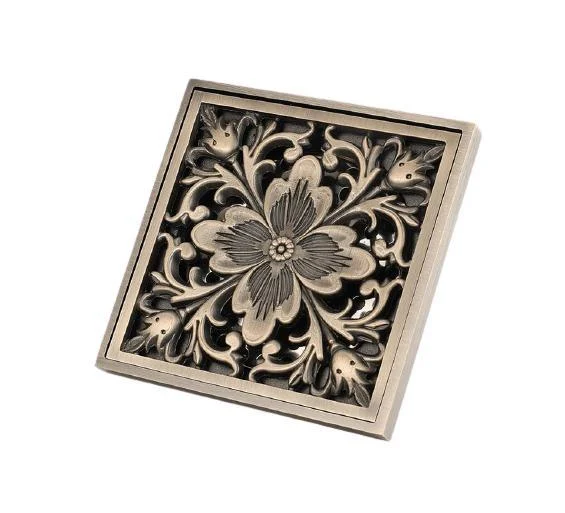 Floral Design Brass Antique Floor Drain Grate -Bathlova