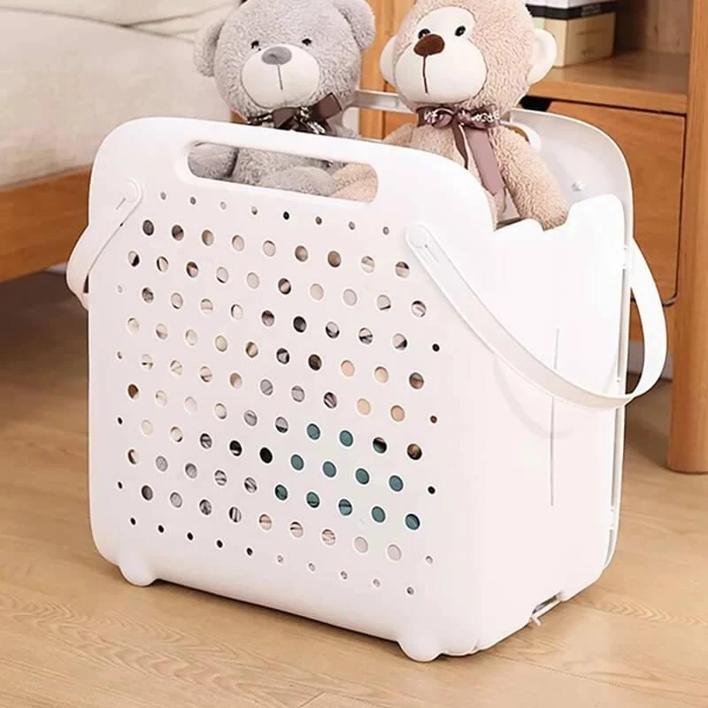 Folding Flexible Plastic Laundry Basket With Handles -Bathlova