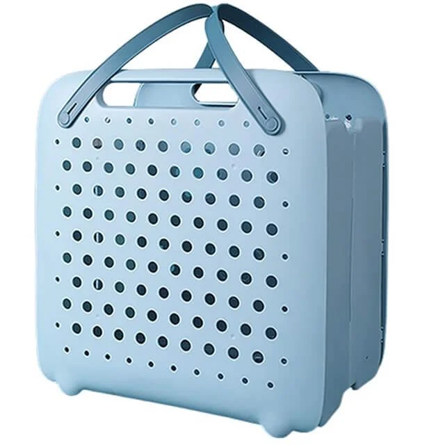 Folding Flexible Plastic Laundry Basket With Handles -Bathlova