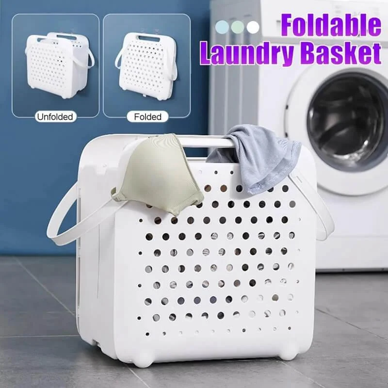 Folding Flexible Plastic Laundry Basket With Handles -Bathlova